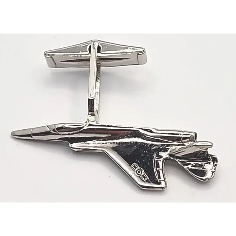 Vtg 1970's McDonnell Douglas F-15 Silver Tone Pewter Fighter Jet Cuff Links PB93